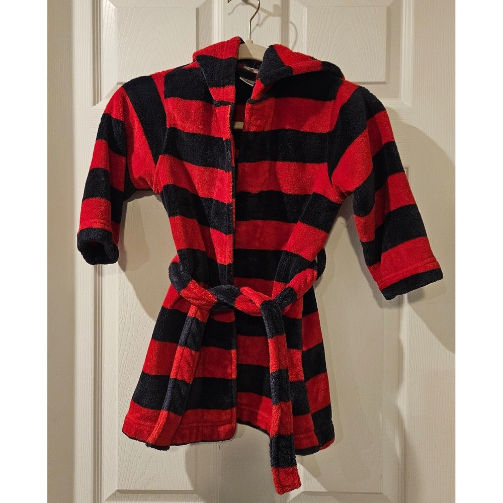 Tucker + Tate Boys Plush Hooded Robe Size 4 Red Navy Stripe Belted Cozy
